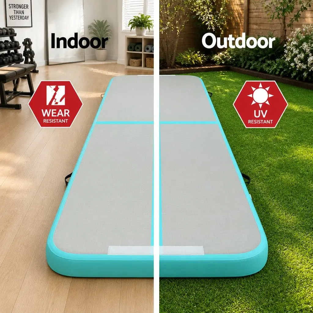 Inflatable Air Track Mat 3M Mint Grey for Gymnastics Tumbling Exercise with Electric Pump and Carry Bag