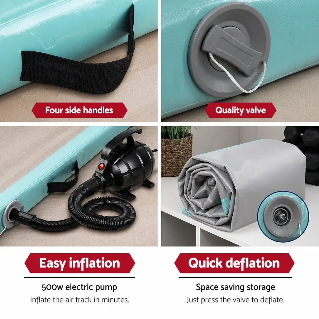 Inflatable Air Track Mat 3M Mint Grey for Gymnastics Tumbling Exercise with Electric Pump and Carry Bag
