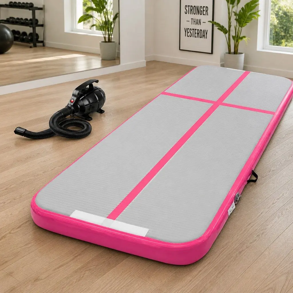 Inflatable Air Track Mat 3M Double-Wall Fabric Gymnastics Tumbling Training Pink Grey
