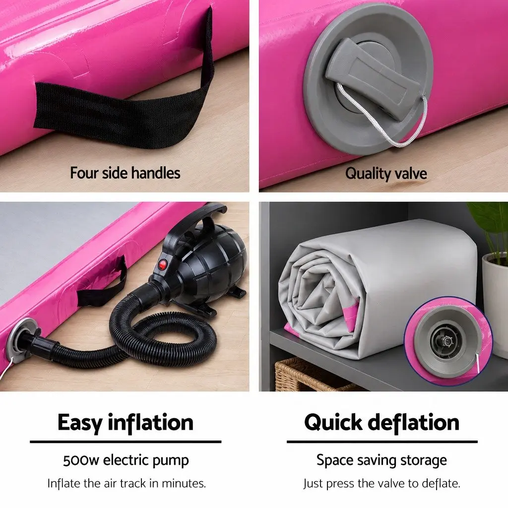 Inflatable Air Track Mat 3M Double-Wall Fabric Gymnastics Tumbling Training Pink Grey