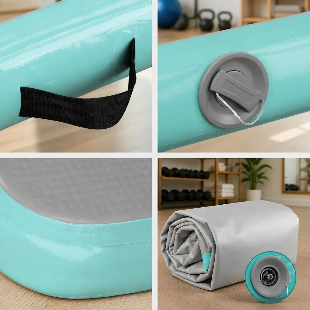Inflatable Air Track Mat 3M x 1M Mint Grey Anti-Slip Fabric for Gymnastics Tumbling Fitness Training