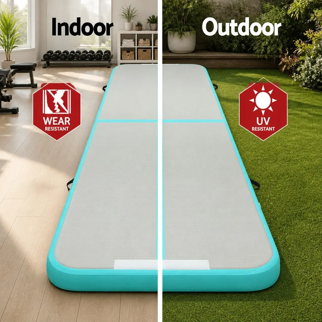Inflatable Air Track Mat 3M x 1M Mint Grey Anti-Slip Fabric for Gymnastics Tumbling Fitness Training