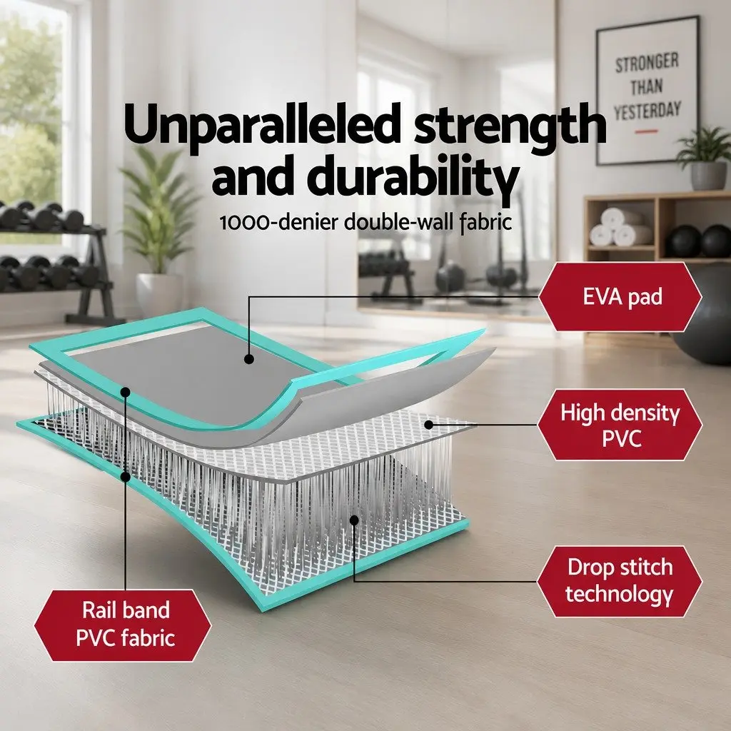 Inflatable Air Track Mat 3M x 1M Mint Grey Anti-Slip Fabric for Gymnastics Tumbling Fitness Training