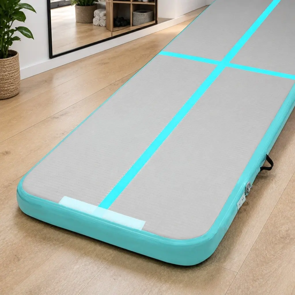 Inflatable Air Track Mat 3M x 1M Mint Grey Anti-Slip Fabric for Gymnastics Tumbling Fitness Training