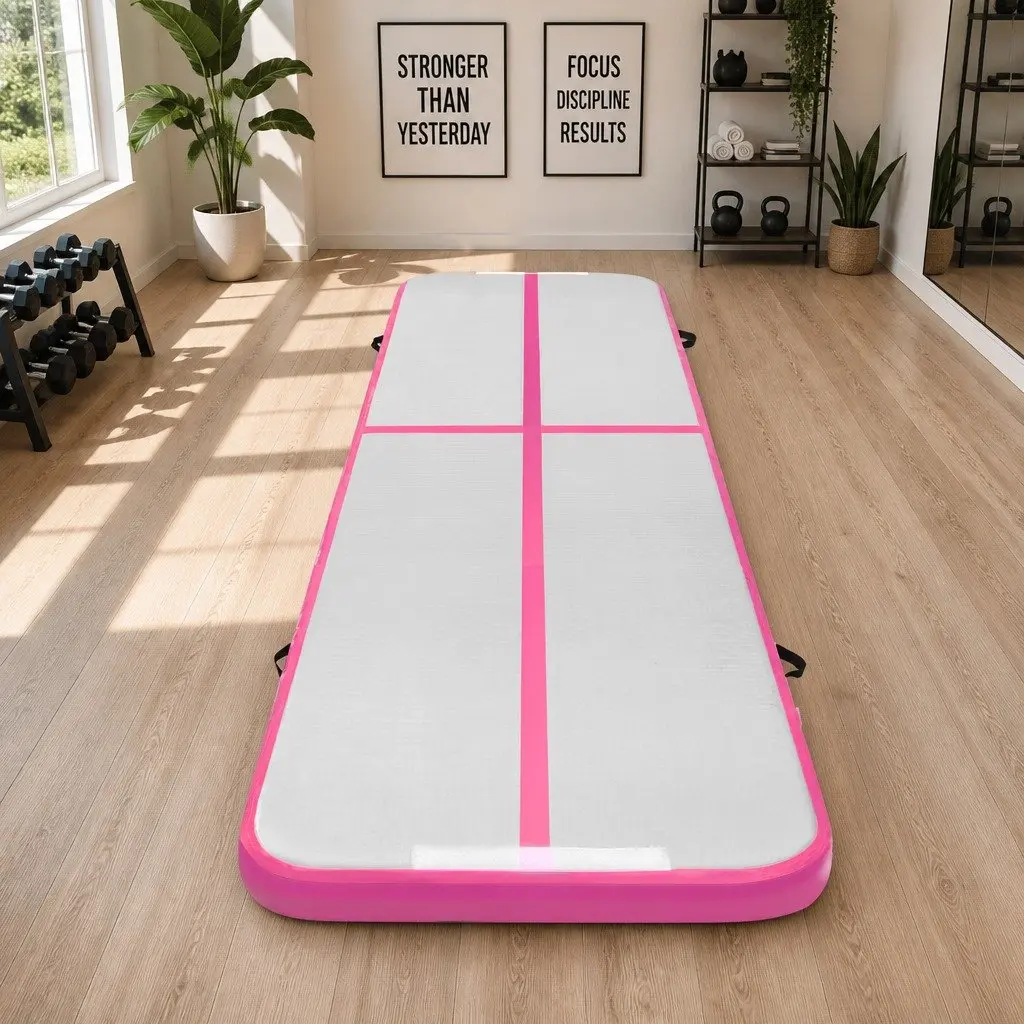 Air Track Inflatable Tumbling Mat 4M 1000-Denier Double-Wall Fabric Anti-Slip Pink or Black
