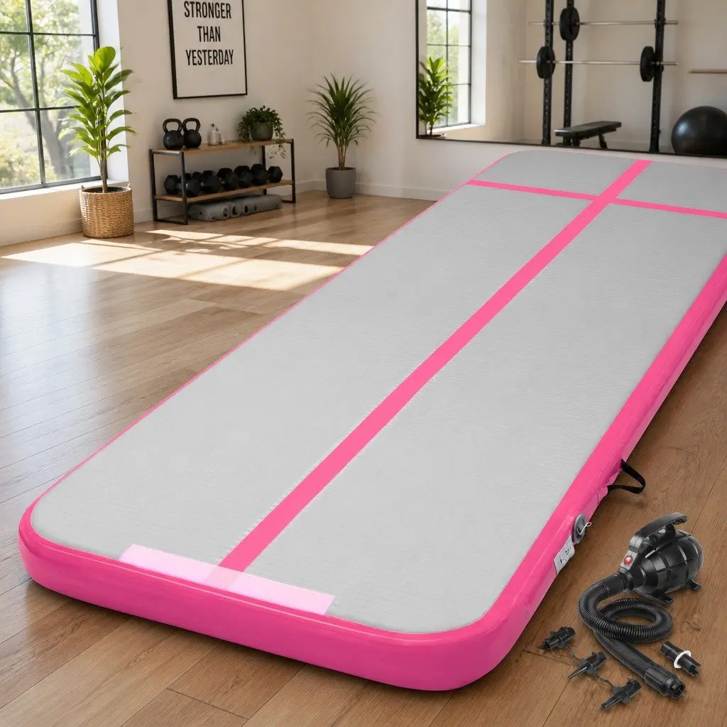 Air Track Inflatable Tumbling Mat 4M 1000-Denier Double-Wall Fabric Anti-Slip Pink or Black