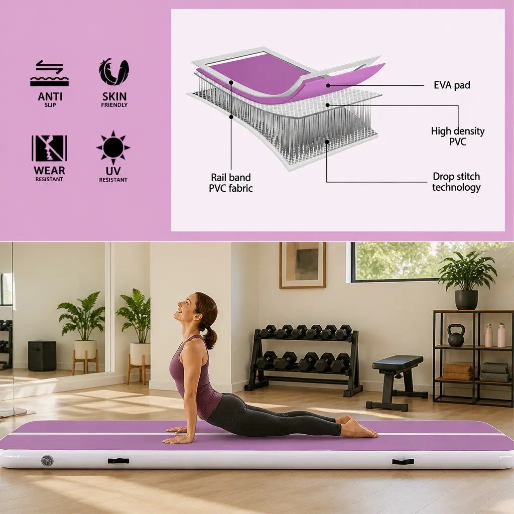 Air Track Mat Inflatable 4M Gymnastics Tumbling Yoga Training Purple or Black