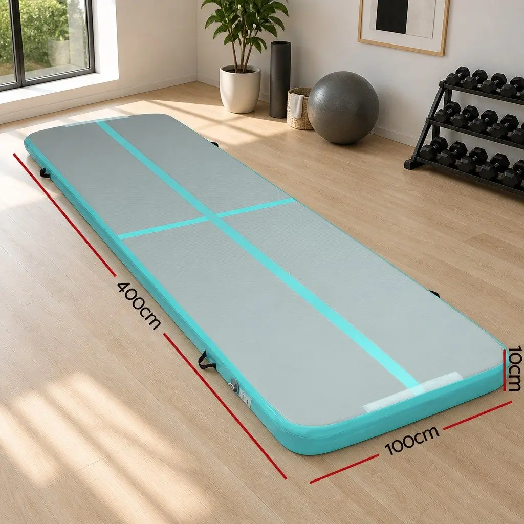Inflatable Air Track Mat 4M Grey for Gymnastics Tumbling Yoga Home Fitness with Anti-Slip Surface and Drop Stitched Fabric Construction