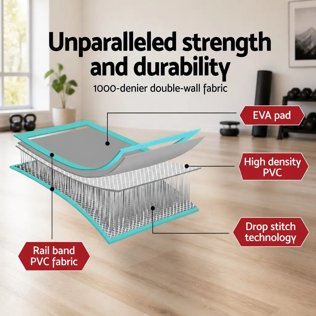 Inflatable Air Track Mat 4M Grey for Gymnastics Tumbling Yoga Home Fitness with Anti-Slip Surface and Drop Stitched Fabric Construction
