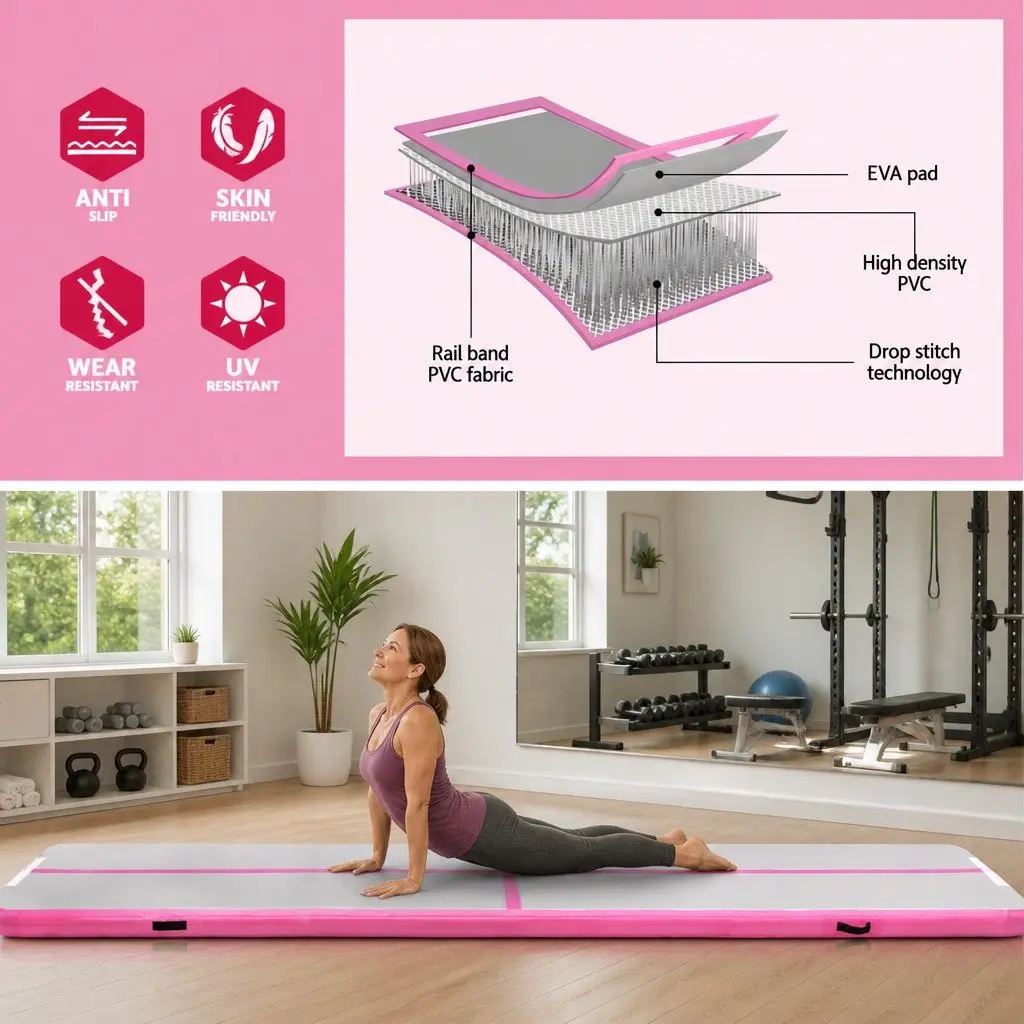 Air Track Gymnastics Tumbling Mat Inflatable 4M x 1M Pink