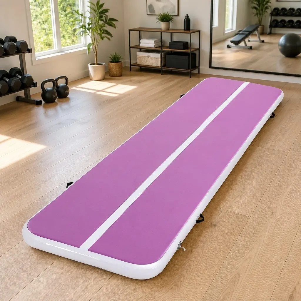 Air Track Gymnastics Mat Inflatable 4M Purple 1000-Denier Double-Wall Fabric Anti-Slip Wear-Resistant Surface