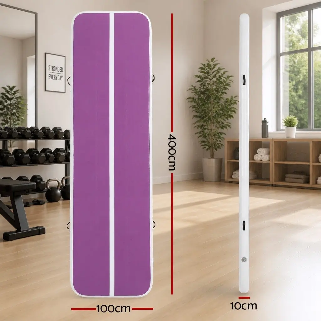 Air Track Gymnastics Mat Inflatable 4M Purple 1000-Denier Double-Wall Fabric Anti-Slip Wear-Resistant Surface