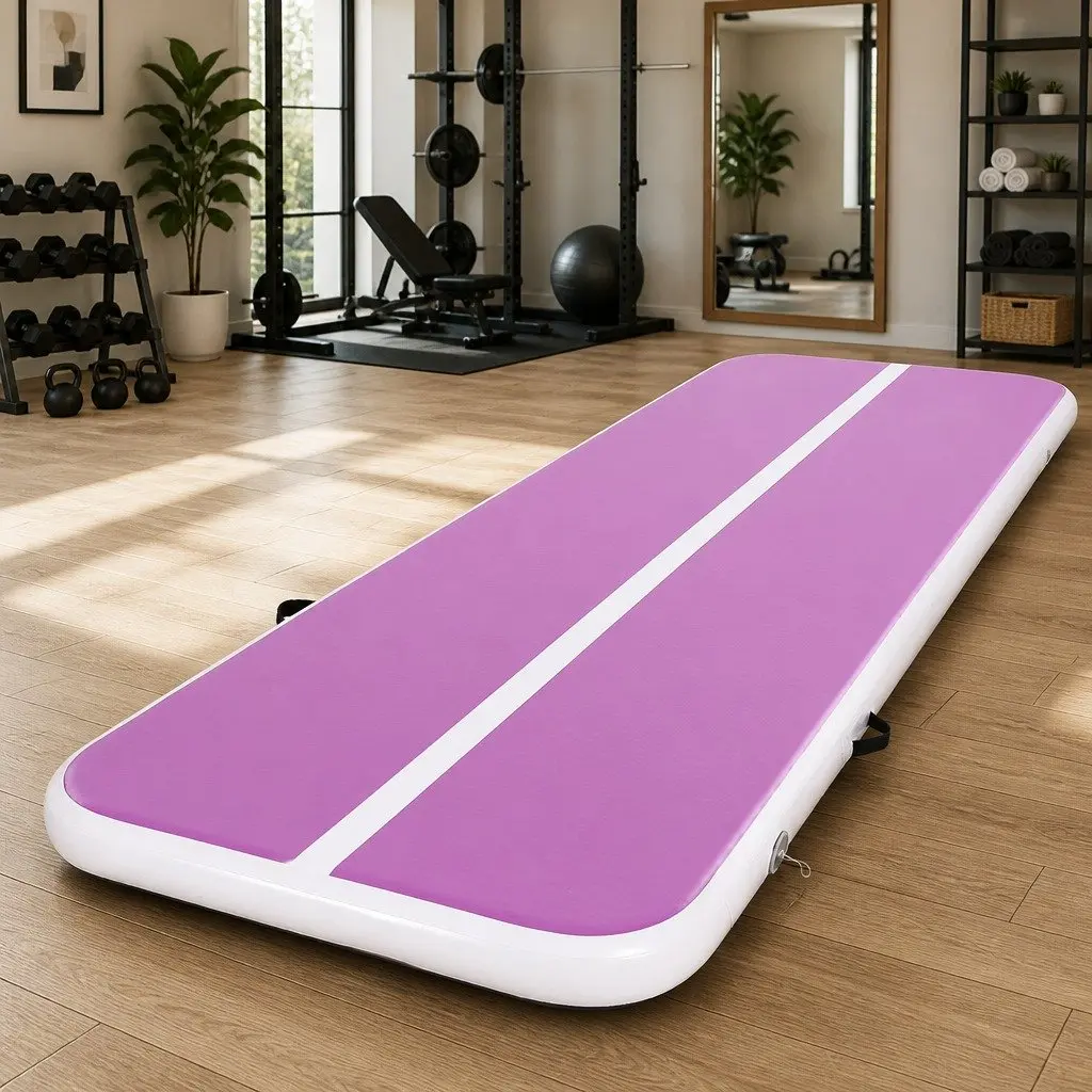 Air Track Gymnastics Mat Inflatable 4M Purple 1000-Denier Double-Wall Fabric Anti-Slip Wear-Resistant Surface