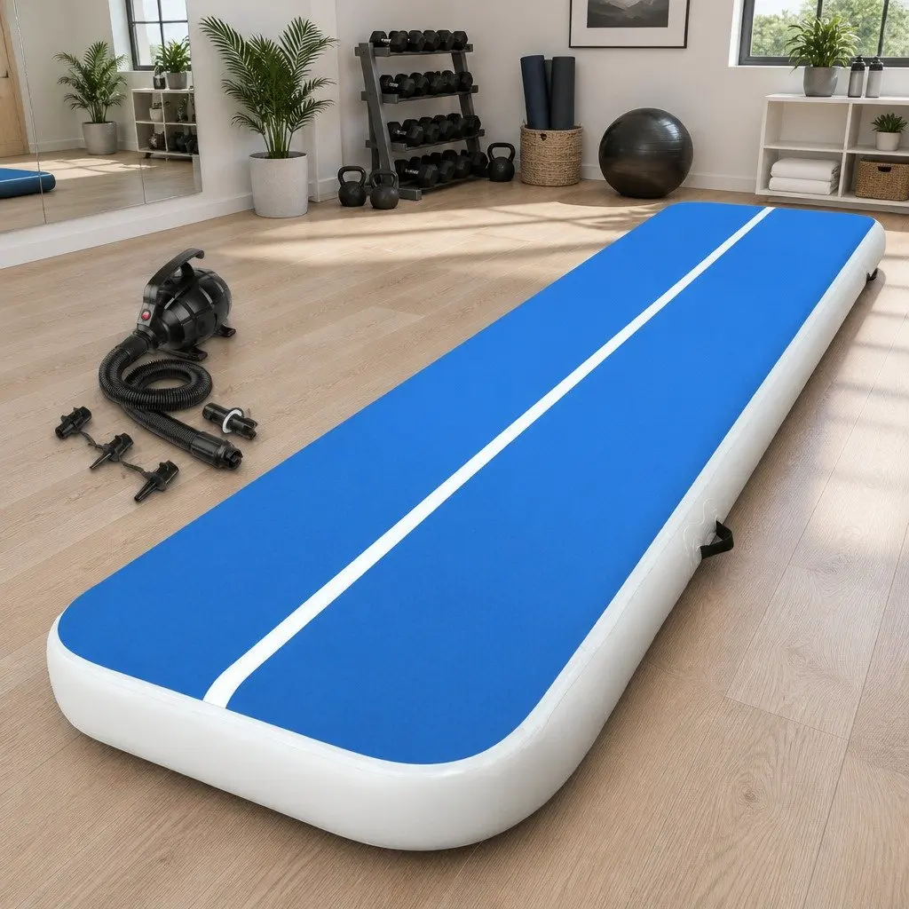 Inflatable Gymnastics Air Track Mat Blue 5M 20cm Thick Training Landing Platform with Electric Pump