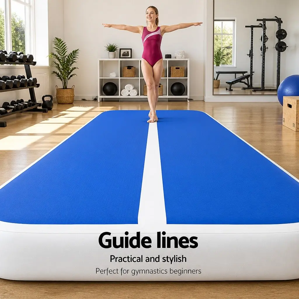 Inflatable Gymnastics Air Track Mat Blue 5M 20cm Thick Training Landing Platform with Electric Pump