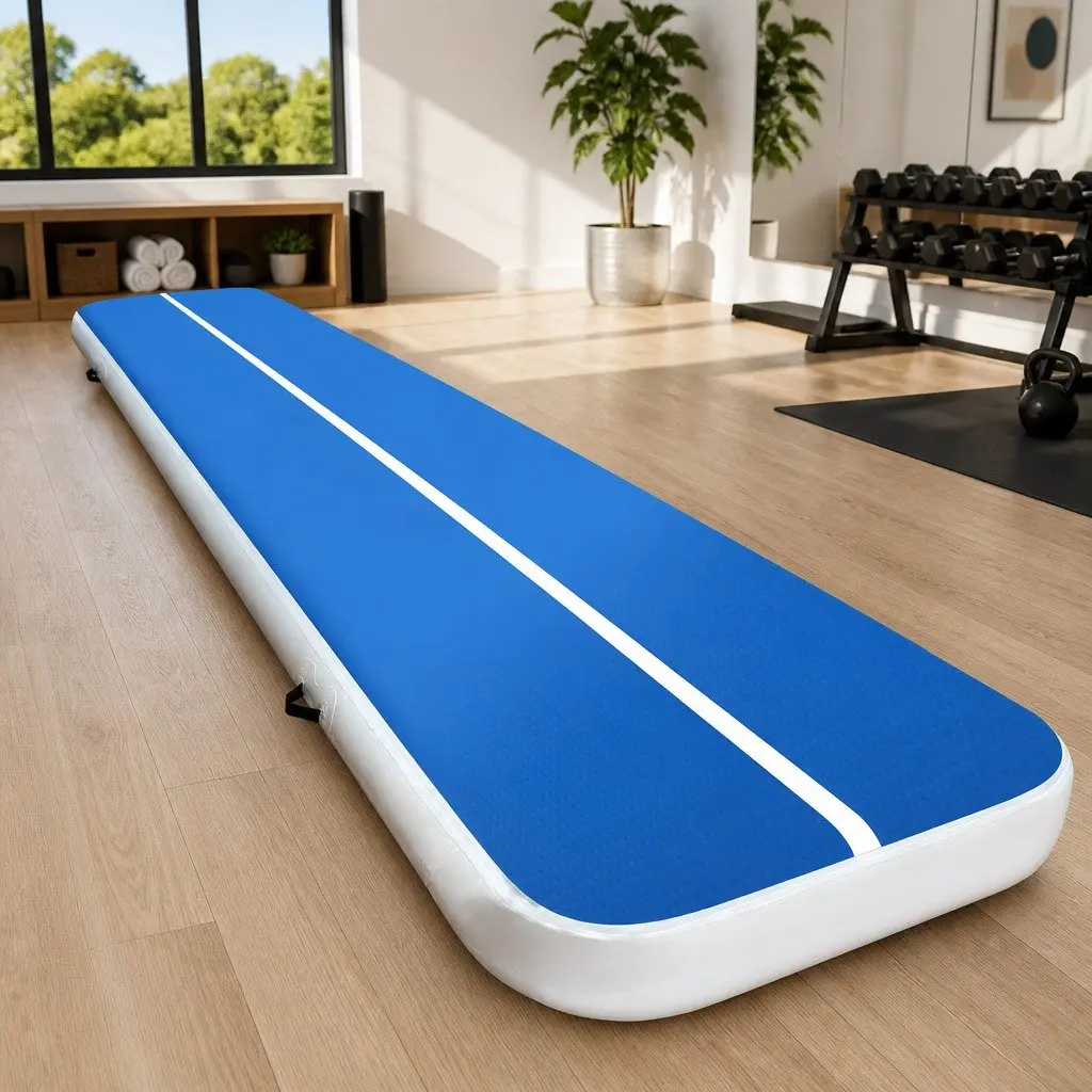Inflatable Air Track Mat 5m x 1m 20cm Thick Gymnastic Tumbling Exercise Blue White