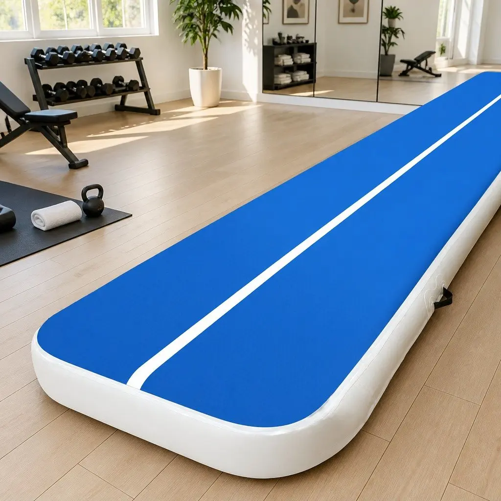 Inflatable Air Track Mat 5m x 1m 20cm Thick Gymnastic Tumbling Exercise Blue White