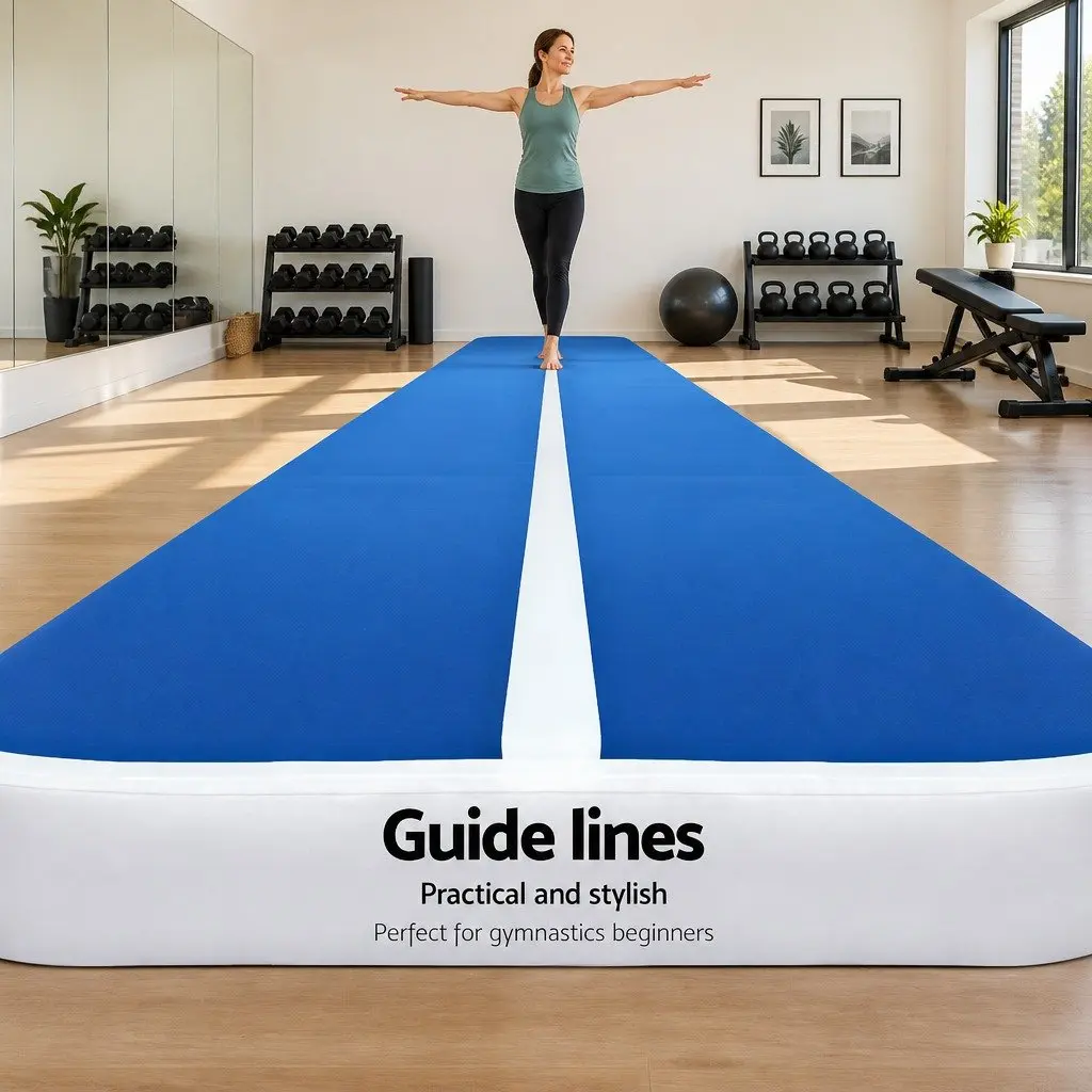Inflatable Air Track Mat 5m x 1m 20cm Thick Gymnastic Tumbling Exercise Blue White