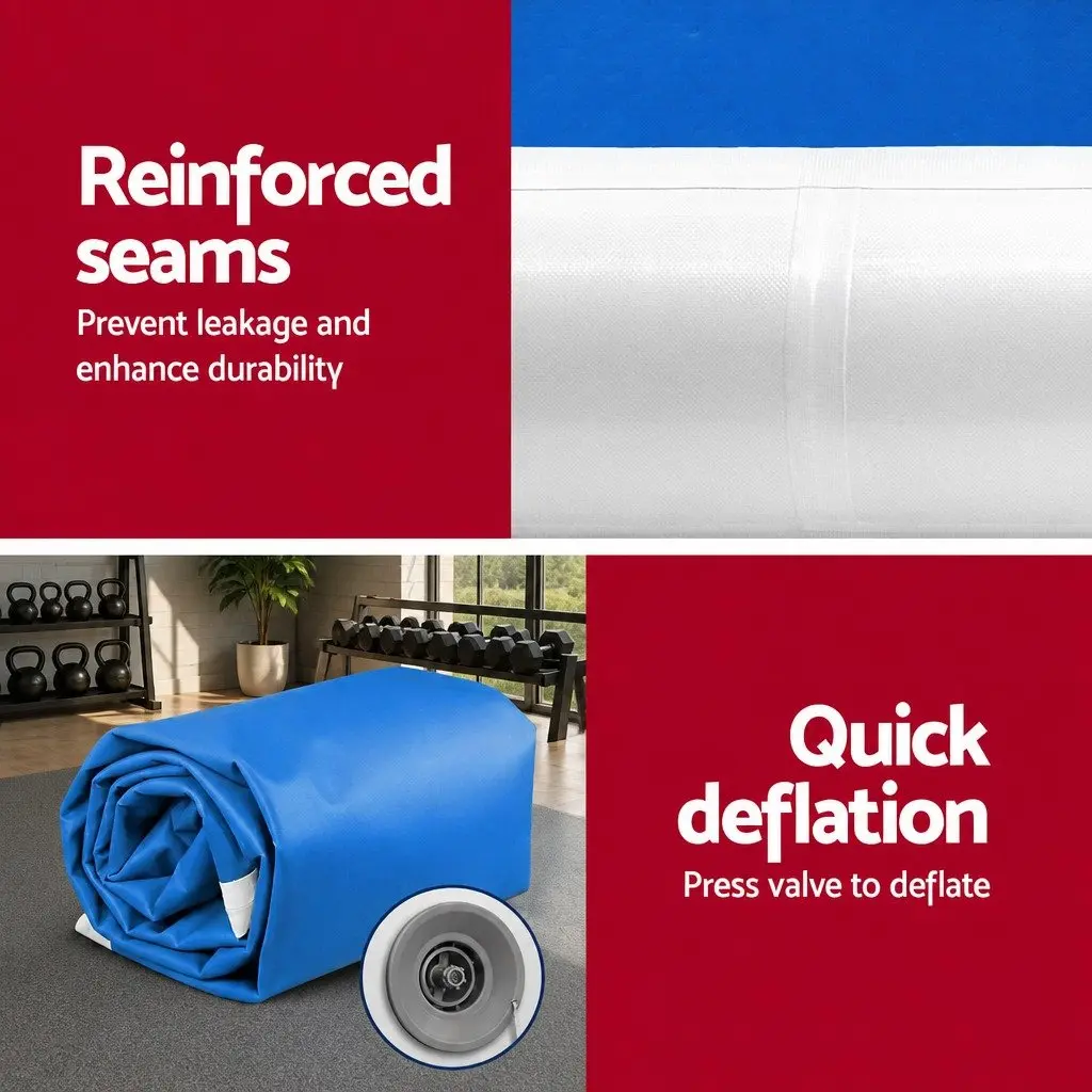 Inflatable Air Track Mat 5m x 1m 20cm Thick Gymnastic Tumbling Exercise Blue White