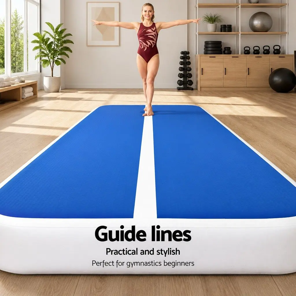Inflatable Air Track Mat Blue 6M Double Wall Fabric Cushioned Surface for Gymnastics Yoga Tumbling Training Fitness