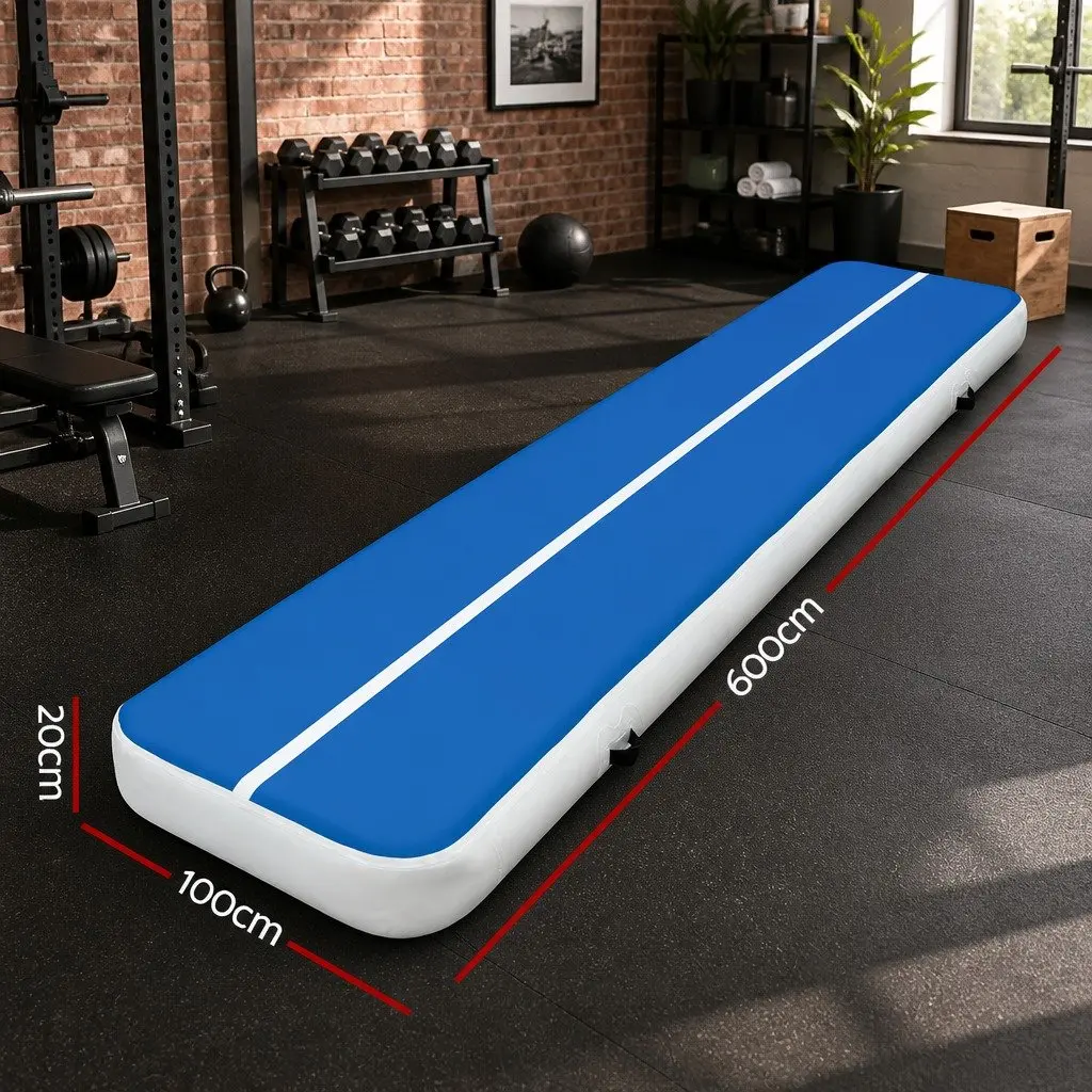 Inflatable Air Track Mat 6m x 1m 1000-Denier Double-Wall Fabric Blue