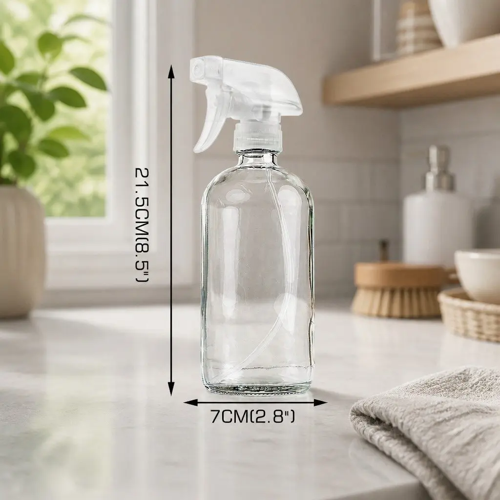 500ml Clear Glass Spray Bottles Adjustable Nozzle 6 Piece