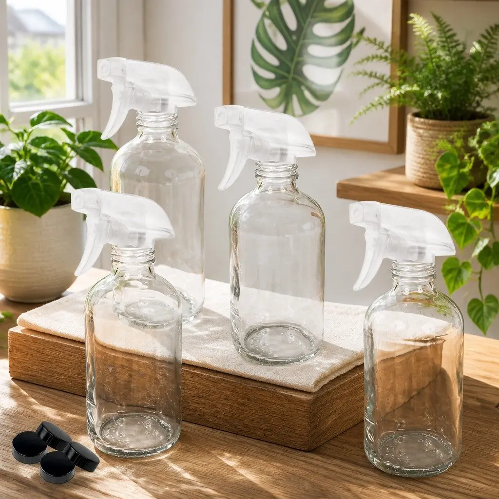 500ml Clear Glass Spray Bottles Adjustable Nozzle 6 Piece