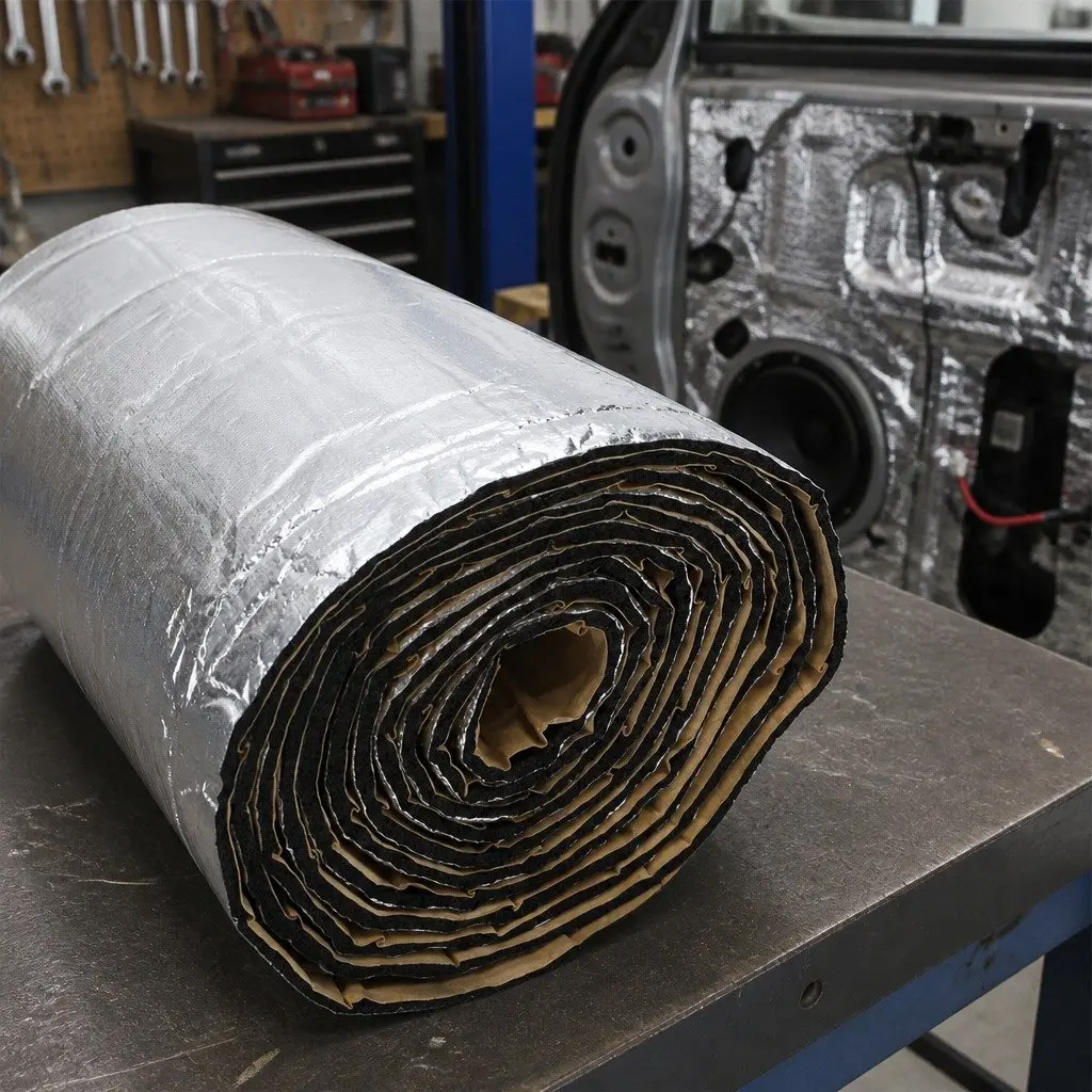 Sound Deadener Foam Roll PVC Rubber 450 x 100cm Silver Black 60% Thicker Heat Insulation Automotive Interior Noise