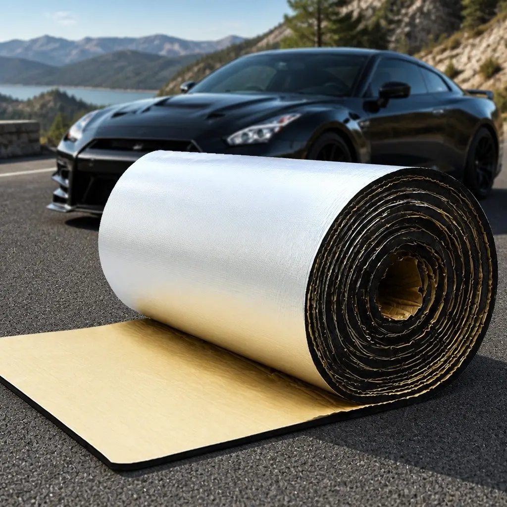 Sound Deadener Foam Roll PVC Rubber 450 x 100cm Silver Black 60% Thicker Heat Insulation Automotive Interior Noise