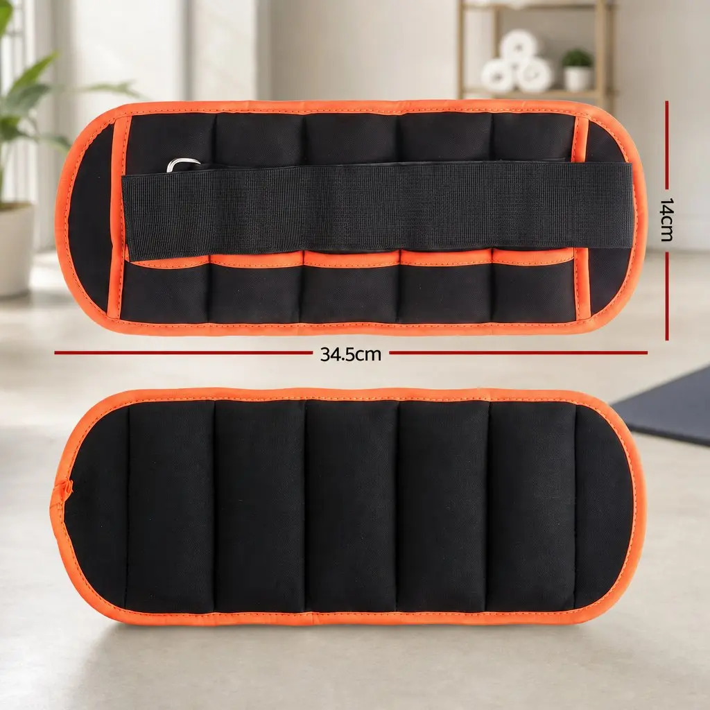 Adjustable Ankle Weights Sandbags Customizable Resistance Black Orange Border 34.5L x 14W cm 1 Pair for Home Gym Strength Training