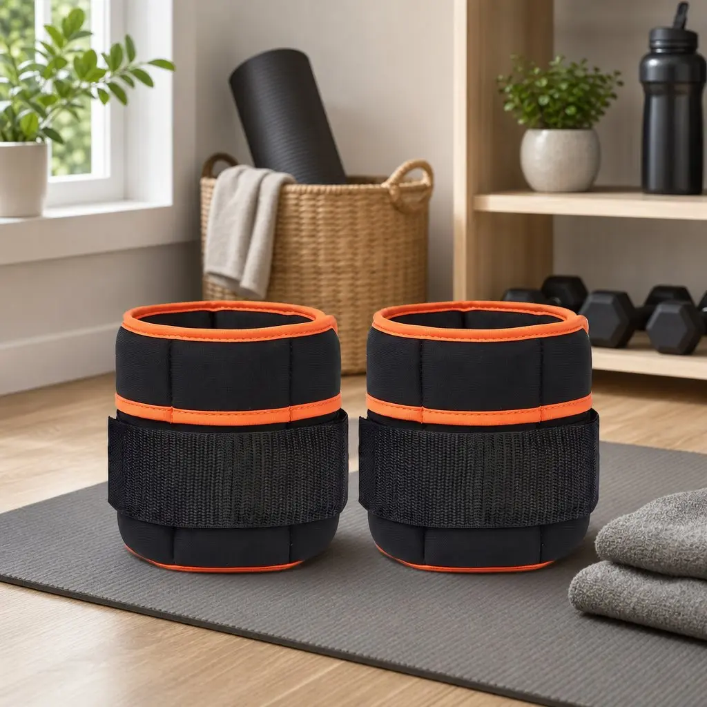 Adjustable Ankle Weights Sandbags Customizable Resistance Black Orange Border 34.5L x 14W cm 1 Pair for Home Gym Strength Training