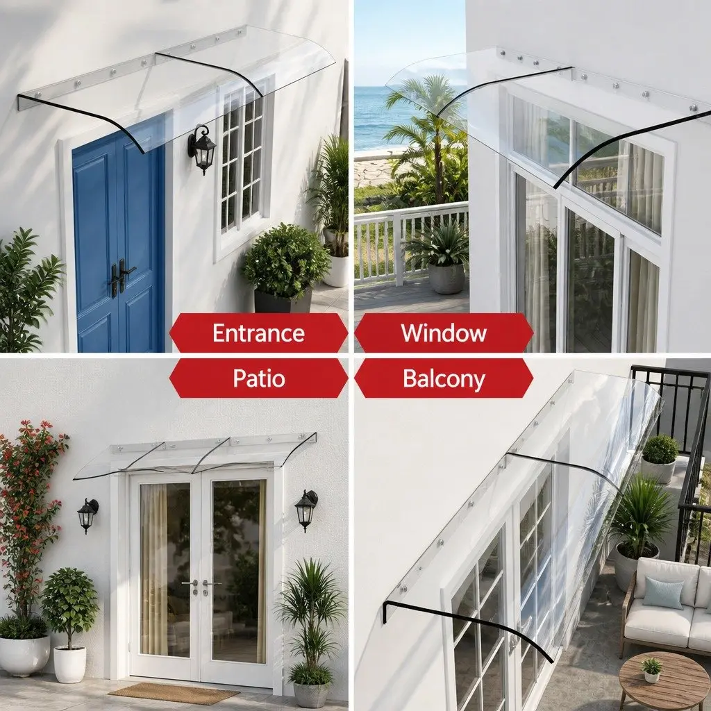 Window Door Awning Polycarbonate Sheet 0.4m x 2m Transparent UV Rain Protection