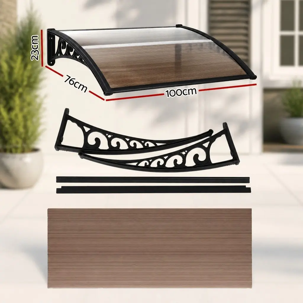 Awnings for Doors Windows Brown Black PC Panel 0.8m x 1m Hollow Canopy Shade Rain UV Resistant