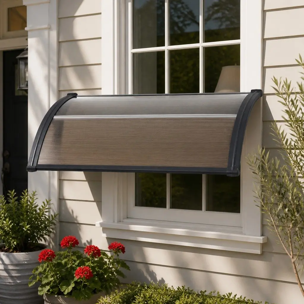 Awnings for Doors Windows Brown Black PC Panel 0.8m x 1m Hollow Canopy Shade Rain UV Resistant