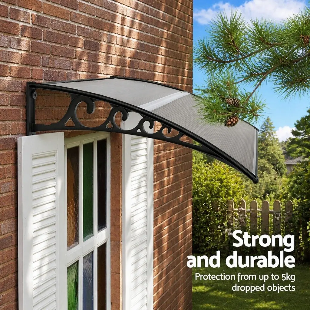 Awnings for Doors Windows Brown Black PC Panel 0.8m x 1m Hollow Canopy Shade Rain UV Resistant