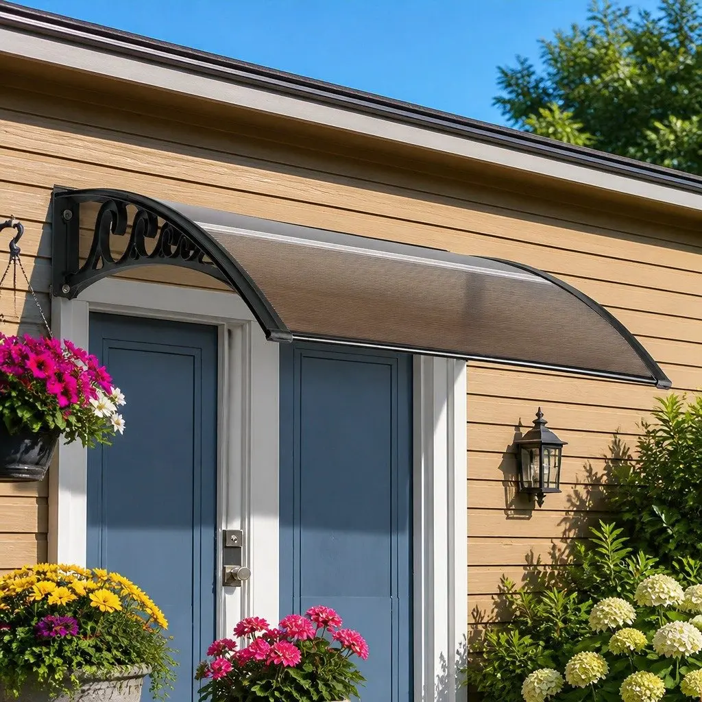 Awnings for Doors Windows Brown Black PC Panel 0.8m x 1m Hollow Canopy Shade Rain UV Resistant