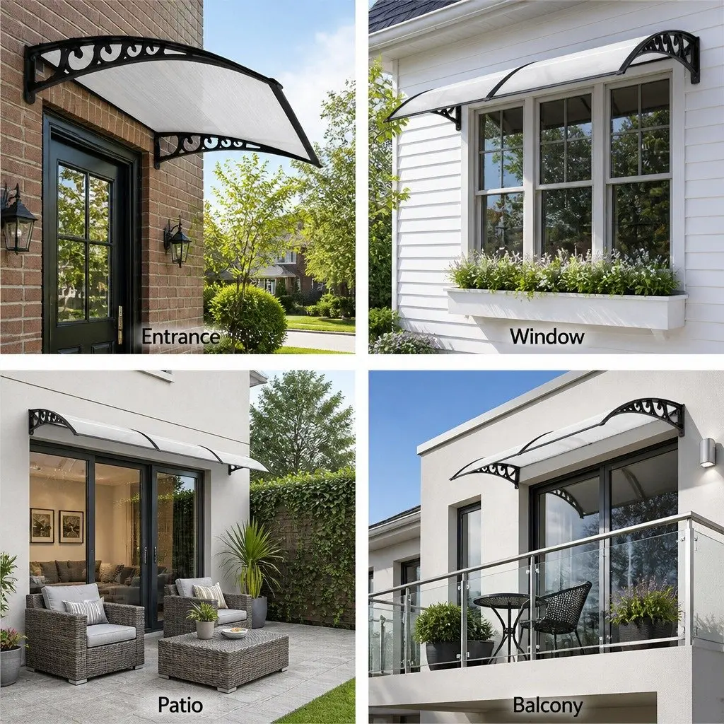 Window Door Awning 0.8M x 1M Transparent PC Panel Canopy Balcony Cover