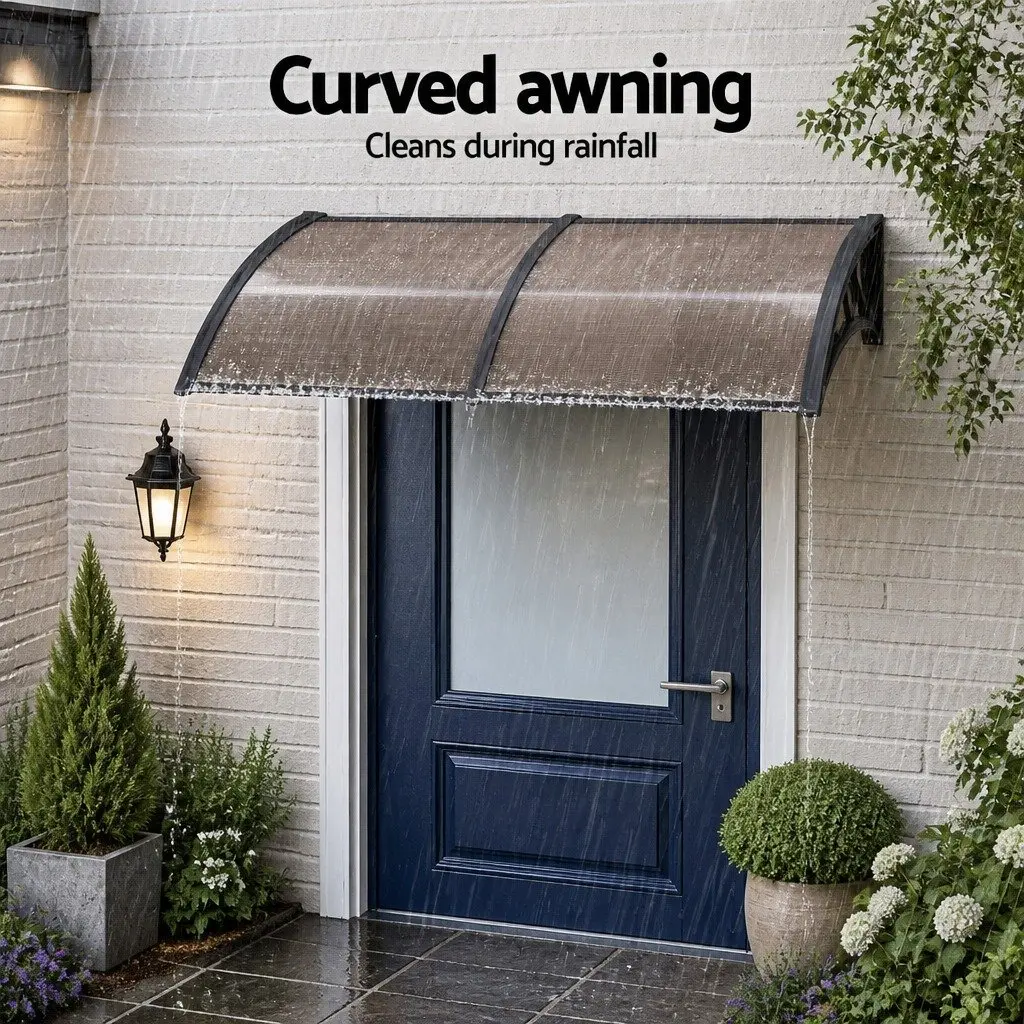 Window Door Awning Polycarbonate Panel 0.8m x 2m Brown with Black Brackets