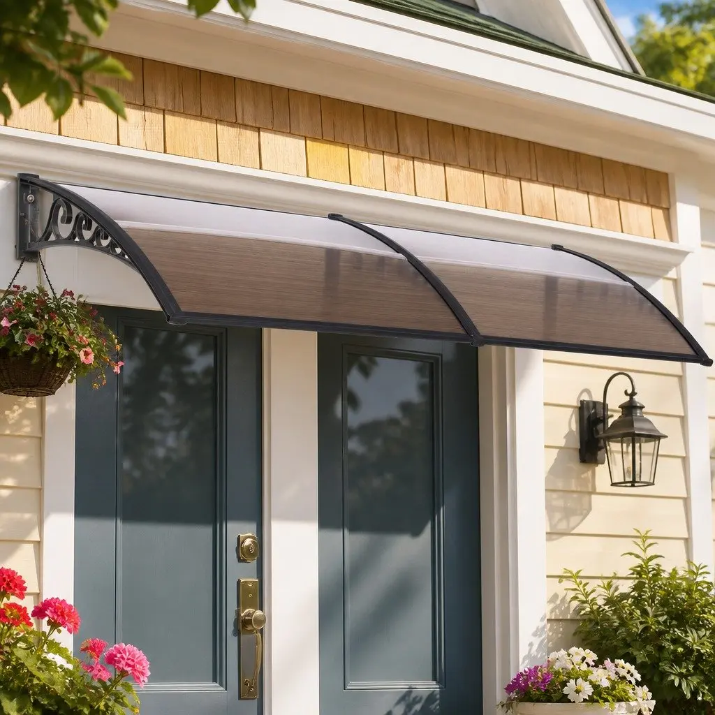 Window Door Awning Polycarbonate Panel 0.8m x 2m Brown with Black Brackets