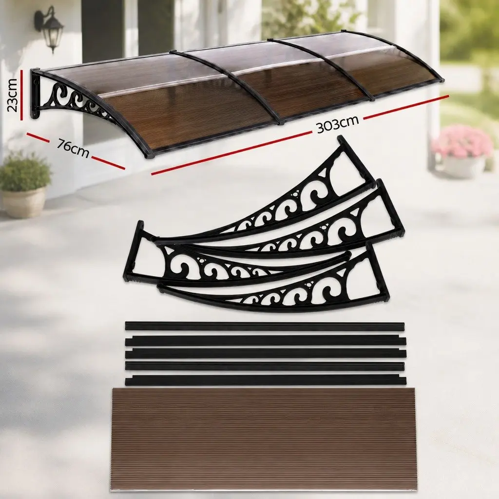 Window Door Awning Polycarbonate Panel 0.8m x 3m Brown