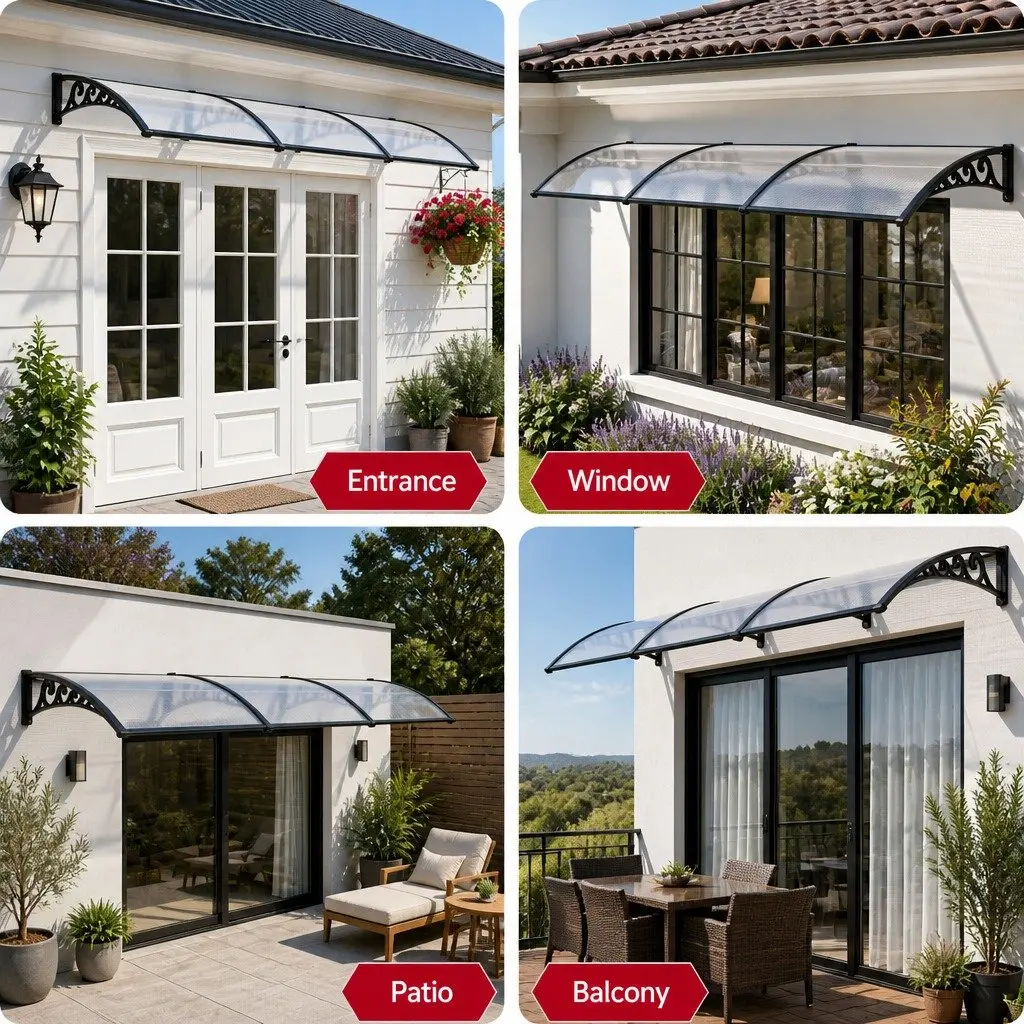 Window Door Awning 0.8mx3m Transparent PC Panel Canopy Balcony Cover