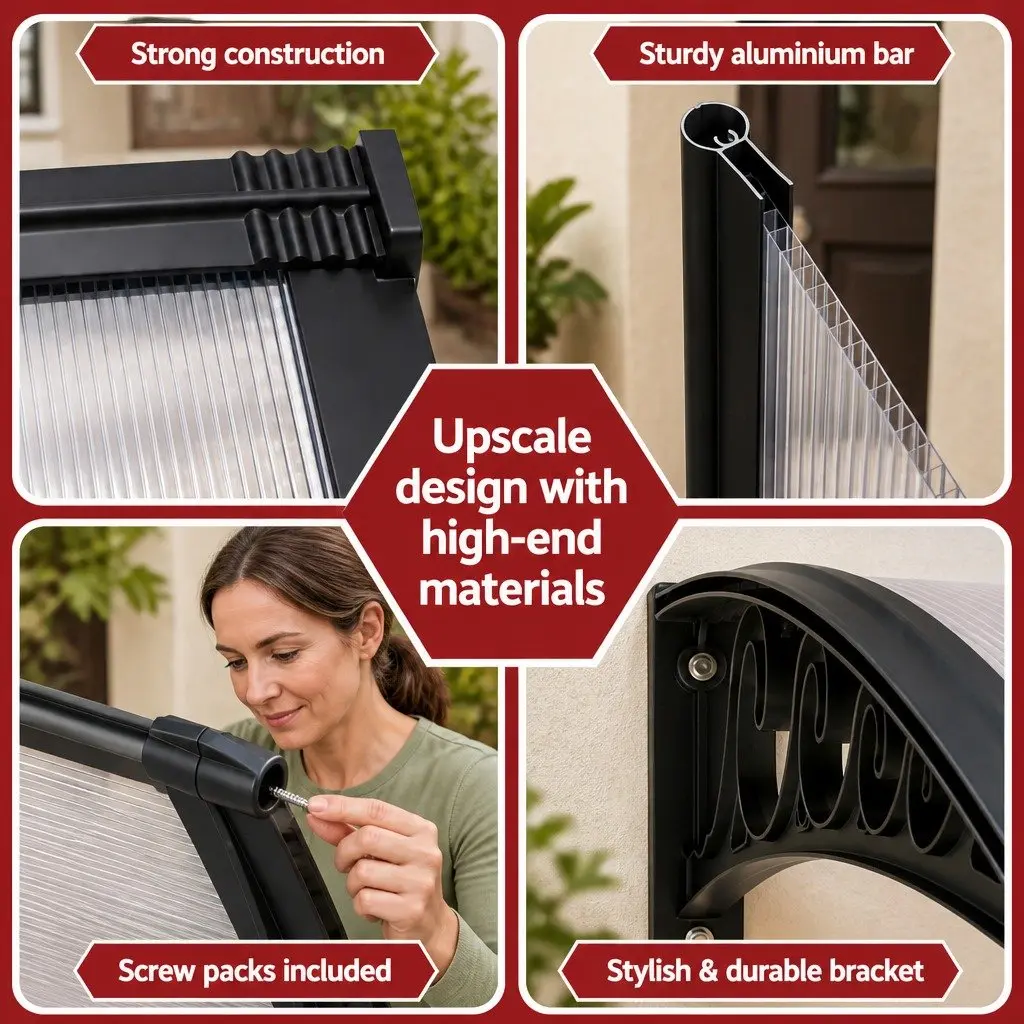 Window Door Awning 0.8mx3m Transparent PC Panel Canopy Balcony Cover