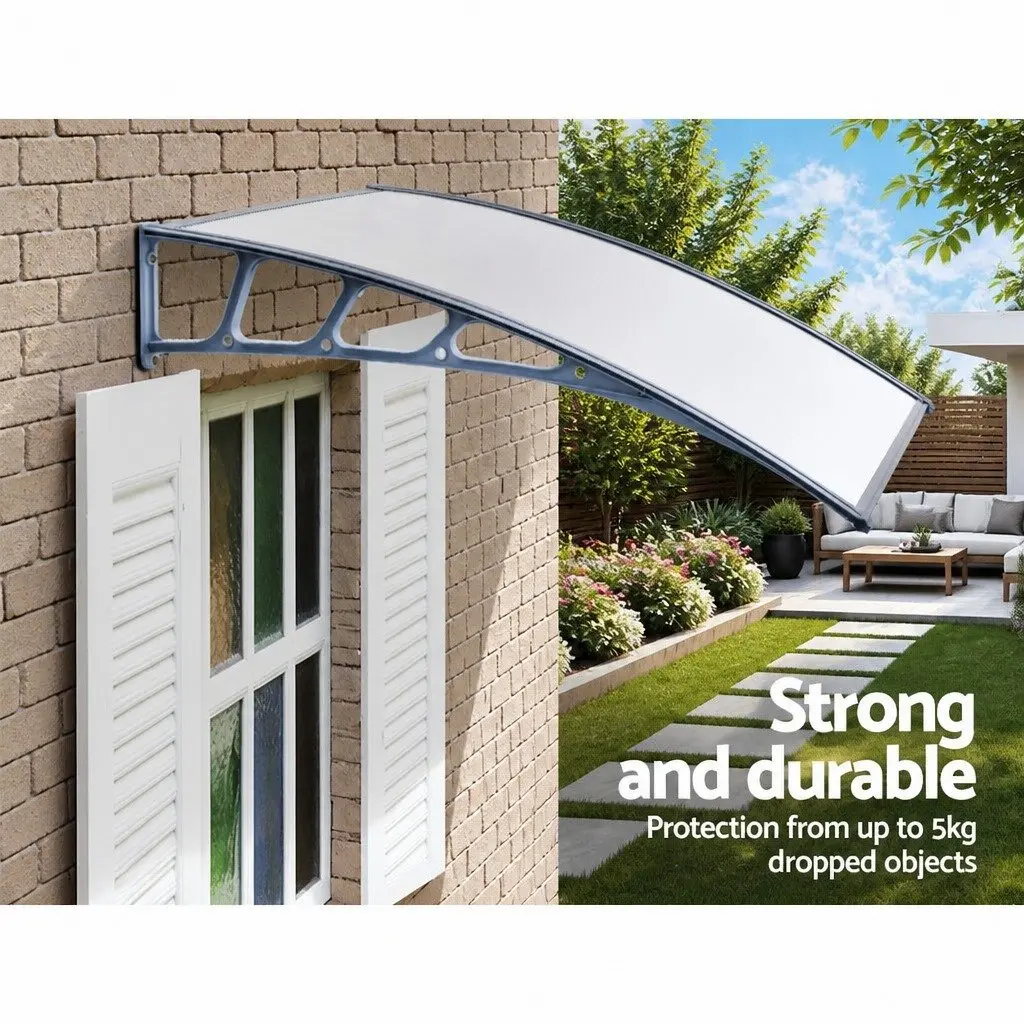 Awning Canopy Polycarbonate 1.5M x 2M Clear Panel Grey Frame