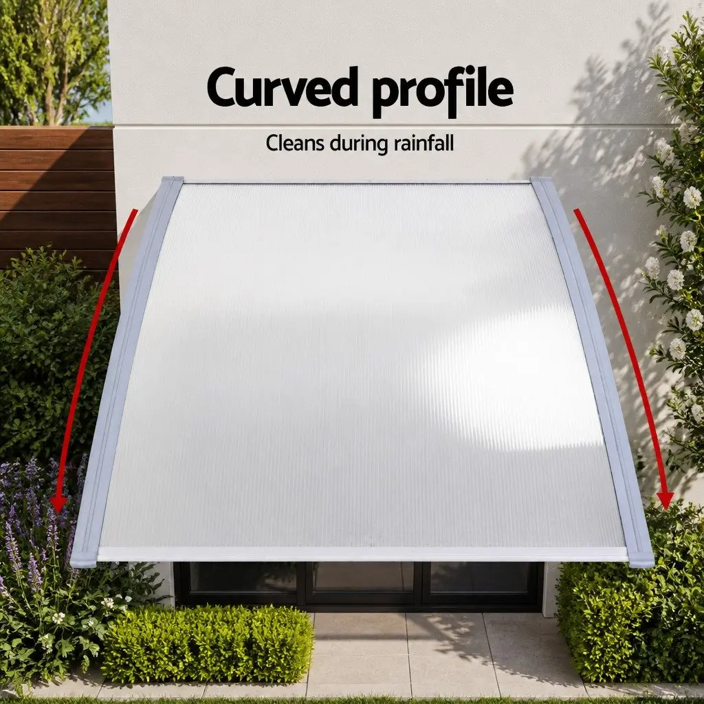 Awning Canopy Polycarbonate 1.5M x 2M Clear Panel Grey Frame