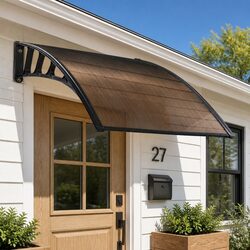 Window Door Awning Canopy 1.5M x 3M Brown PC Panel Black Bracket Outdoor Shade