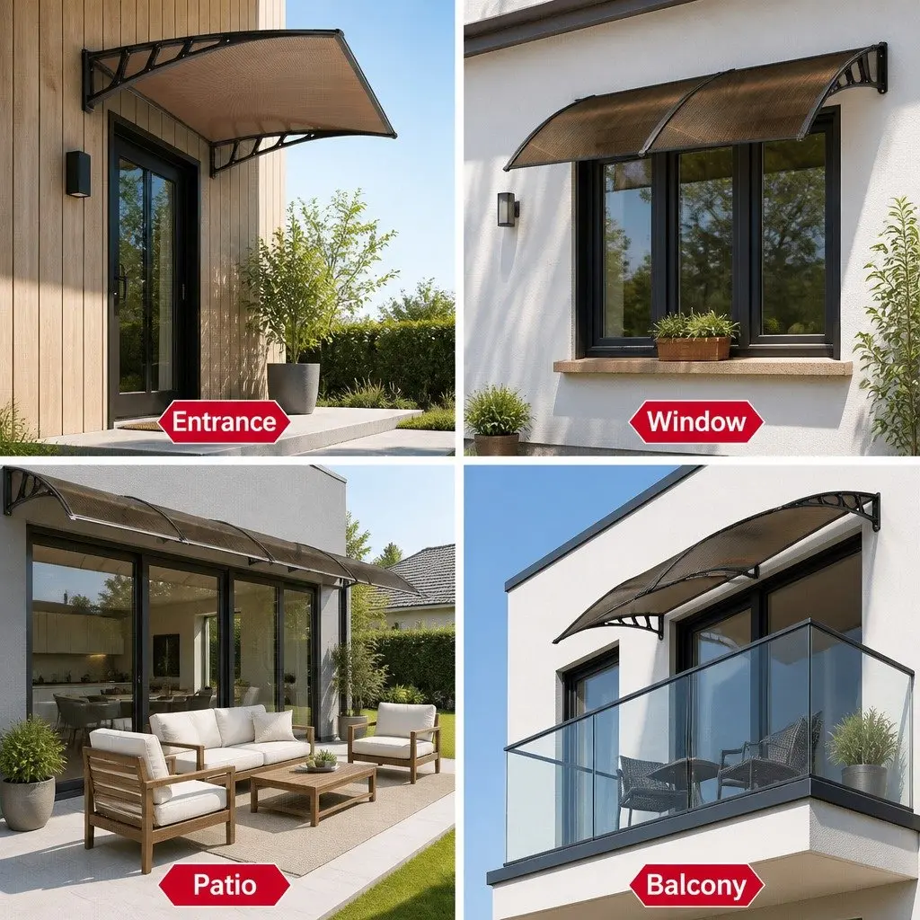 Awning Canopy PC Panel 1.5M x 3M Brown with Black Bracket Outdoor Shade