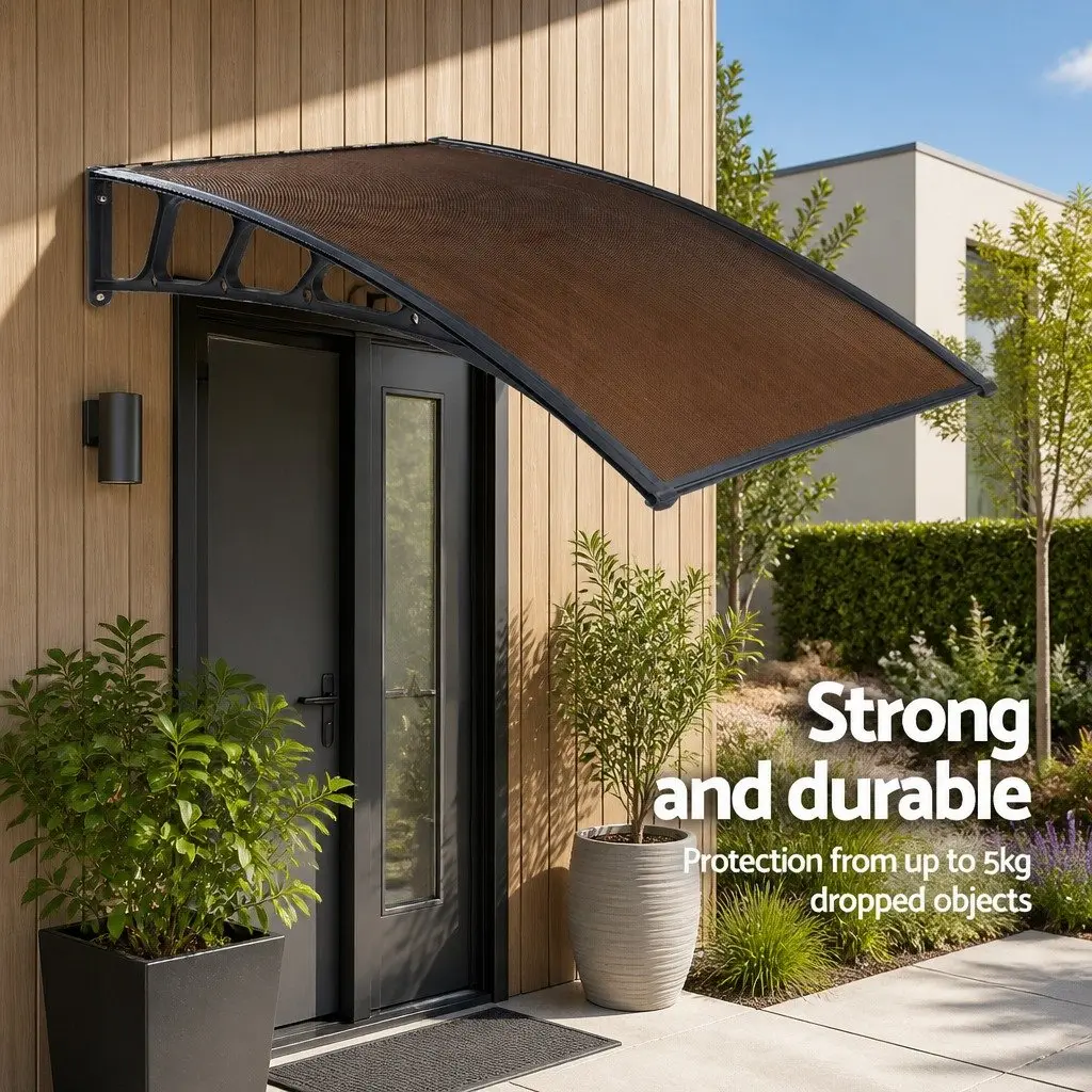 Awning Canopy PC Panel 1.5M x 3M Brown with Black Bracket Outdoor Shade