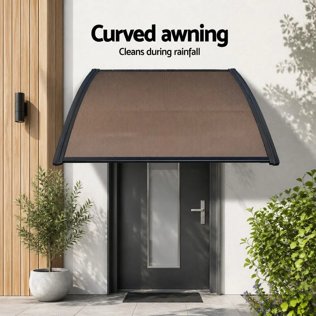 Awning Canopy PC Panel 1.5M x 3M Brown with Black Bracket Outdoor Shade