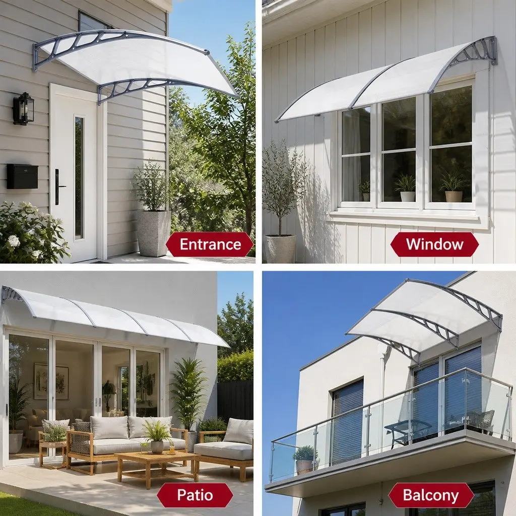Window Door Awning Canopy Polycarbonate 1.5m x 3m Clear Panel Grey Brackets