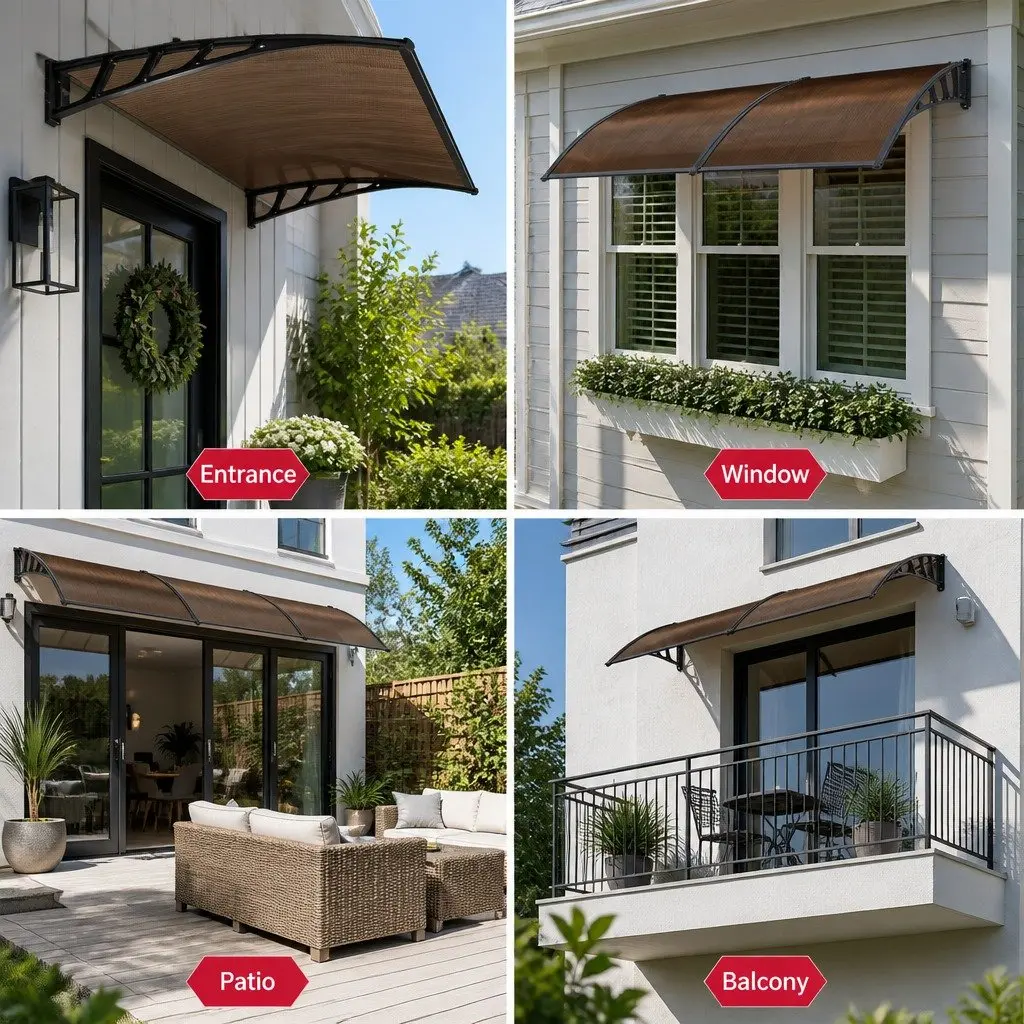 Awning Canopy Outdoor Shade Brown Panel 1.5m x 4m Black Frame for Windows and Doors
